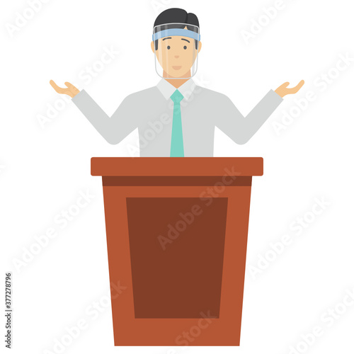 Motivational Speaker Concept Vector Icon Design,  Public Figure wearing Anti-coronavirus (COVID-19) face shield  illustration, New normal Business people on white background