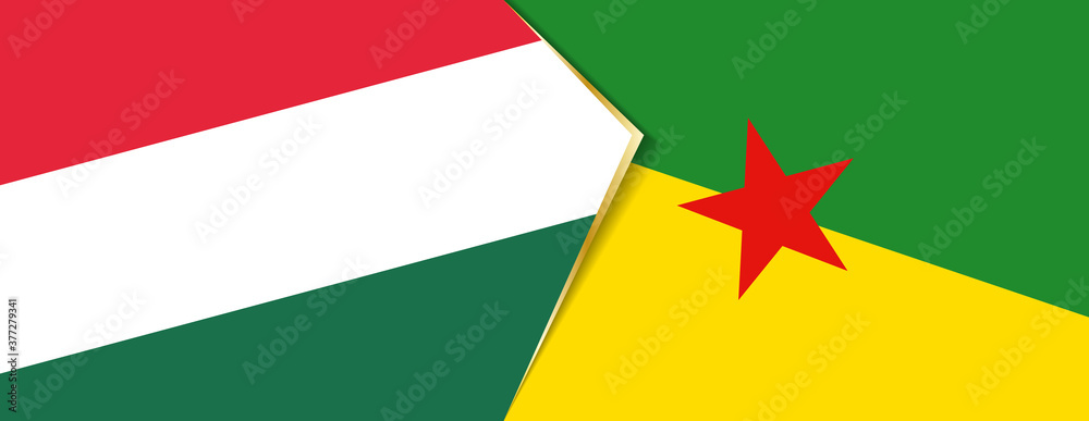 Hungary and French Guiana flags, two vector flags. Hungary and French Guiana flags, two vector flags.