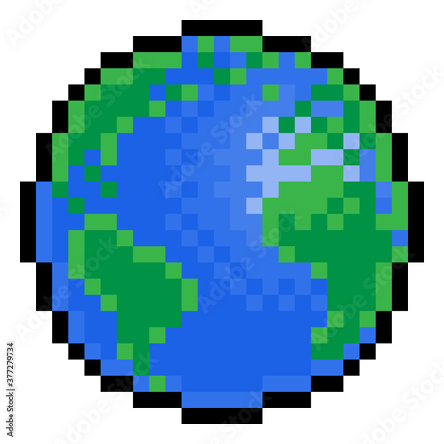 A world earth globe pixel art eight bit retro video game style icon