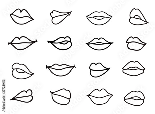 Vector set of lips illustration. Linear sketch women lips