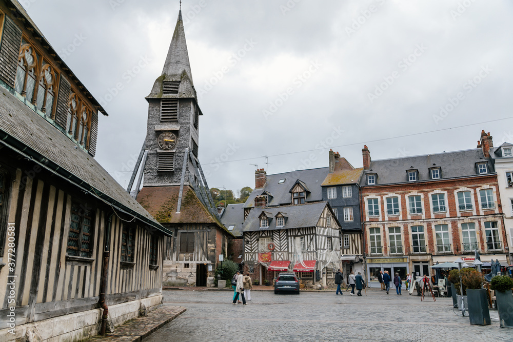 Obraz premium Old wooden bell tower of the Sainte Catherine church, Honfleur, Normandy, France