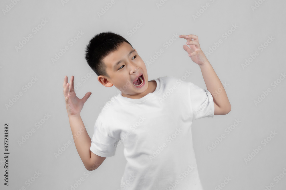Asian boys studio shot portrait on gray background Asian boys studio shot portrait on gray background