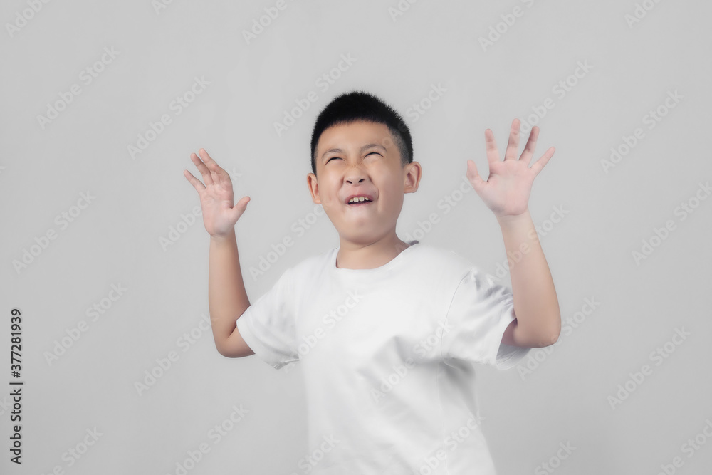 Asian boys studio shot portrait on gray background Asian boys studio shot portrait on gray background