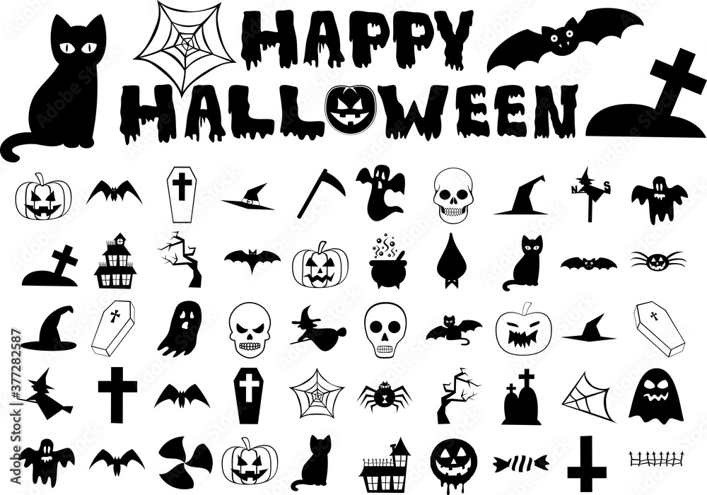 Fototapeta premium Trick or treat black icons set - halloween