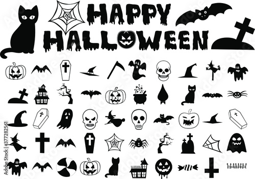 Trick or treat black icons set - halloween