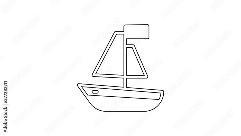 Black line Toy boat icon isolated on white background. 4K Video motion graphic animation. Black line Toy boat icon isolated on white background. 4K Video motion graphic animation.