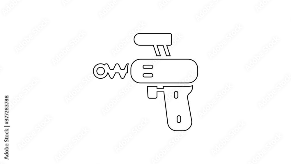 Black line Ray gun icon isolated on white background. Laser weapon. Space blaster. 4K Video motion graphic animation. Black line Ray gun icon isolated on white background. Laser weapon. Space blaster. 4K Video motion graphic animation.