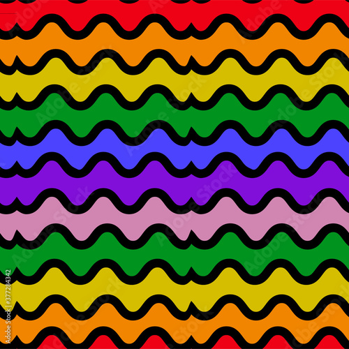Multicolor seamless striped pattern in rainbow colors. Waves endless texture. Vector abstract illustration. Emblem lgbt