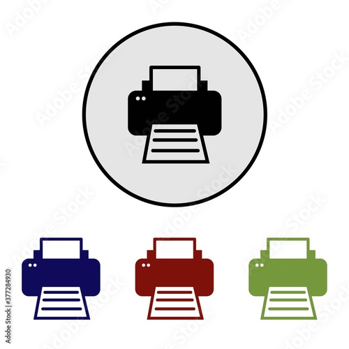 Color round inkjet printer icon. Simple flat vector personal print machine symbol