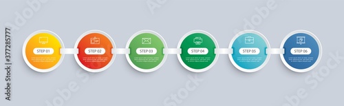 6 circle step infographic with abstract timeline template. Presentation step business modern background.