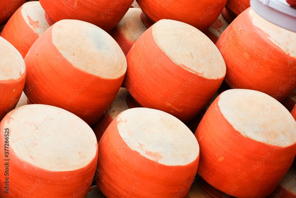 Collection of clay pots made from mud also known as Matka. Clay pots are used since ancient times and can be found in Indian subcontinent.