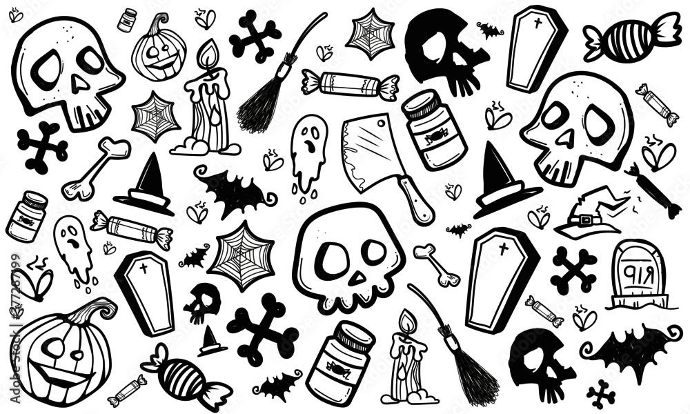 Obraz premium HALLOWEEN ILLUSTRATIONS BLACK AND WHITE