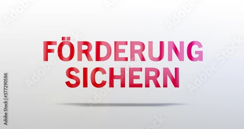Förderung sichern. Partikel Logo. Text Animation. Rotes Wort auf grauem Hintergrund. Hochwertiges Intro