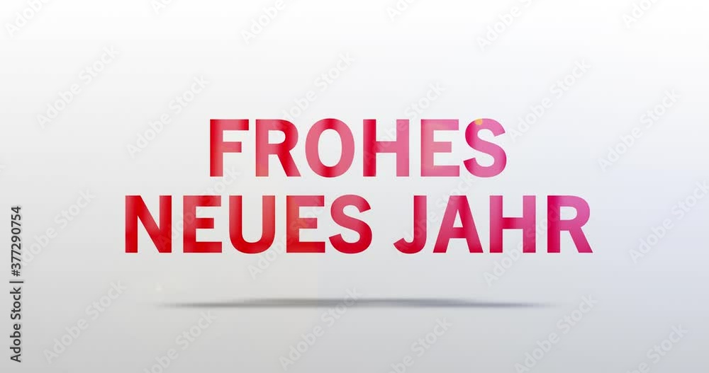Frohes neues Jahr. Partikel Logo. Text Animation. Rotes Wort auf grauem Hintergrund. Hochwertiges Intro