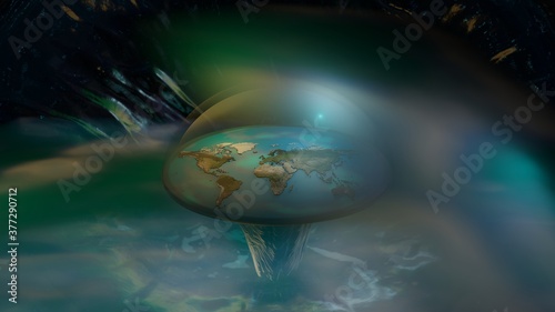 3D illustration of the conspiracy theory that the Earth is flat, as it appears from space, Flat Earth fantasy scifi concept art. Ancient theory pseudoscience proven wrong, flat earth map 3d concept.