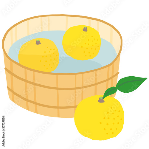 冬至　タライに入ったゆず湯