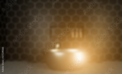 Clean and fresh bathroom with natural light. 3D rendering.. Sunset.. Abstract blur phototography photo