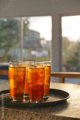 cup of tea on wooden table