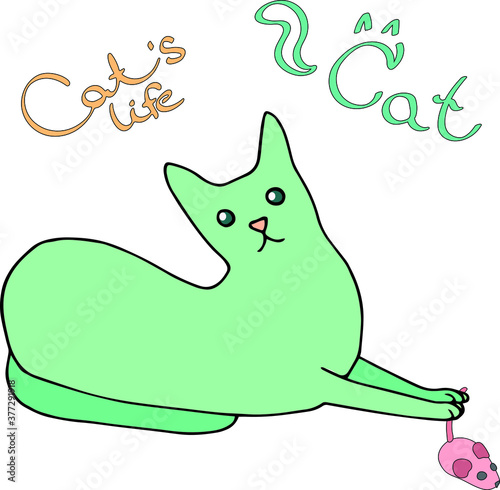 vector isolated multicolored cat. a set of toys for cats and cats. a set of funny cats for a positive design. funny cat caught a mouse.