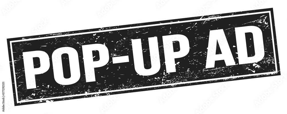 Fototapeta premium POP-UP AD text on black grungy rectangle stamp.