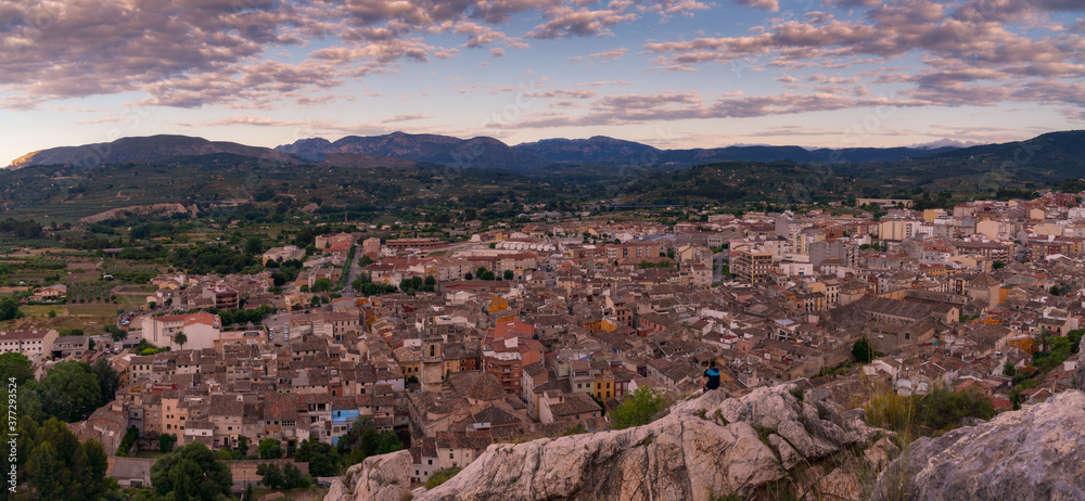 aerial panorama of town in the mountains