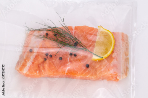 fresh salmon fillet in bag ready for sous vide