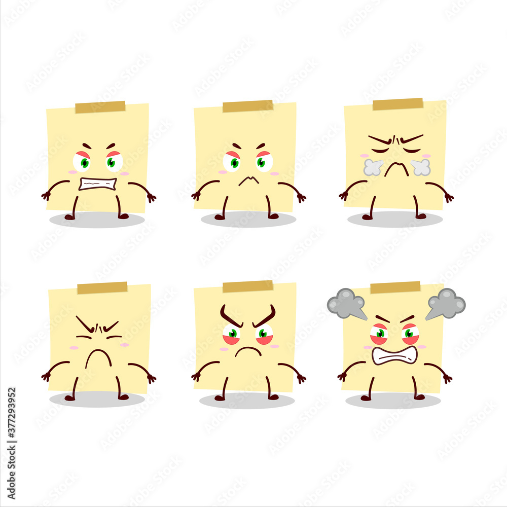 Pale yellow sticky notes cartoon character with various angry expressions Pale yellow sticky notes cartoon character with various angry expressions