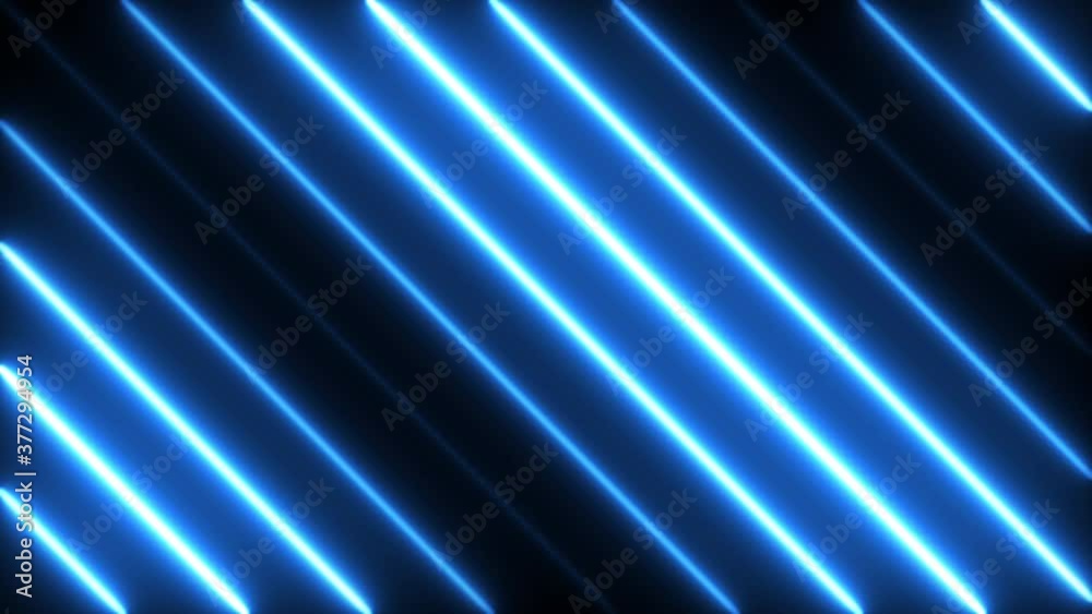 Blue neon abstract background with diagonal stripes. Laser illumination animation for futuristic concept. Seamless loop.