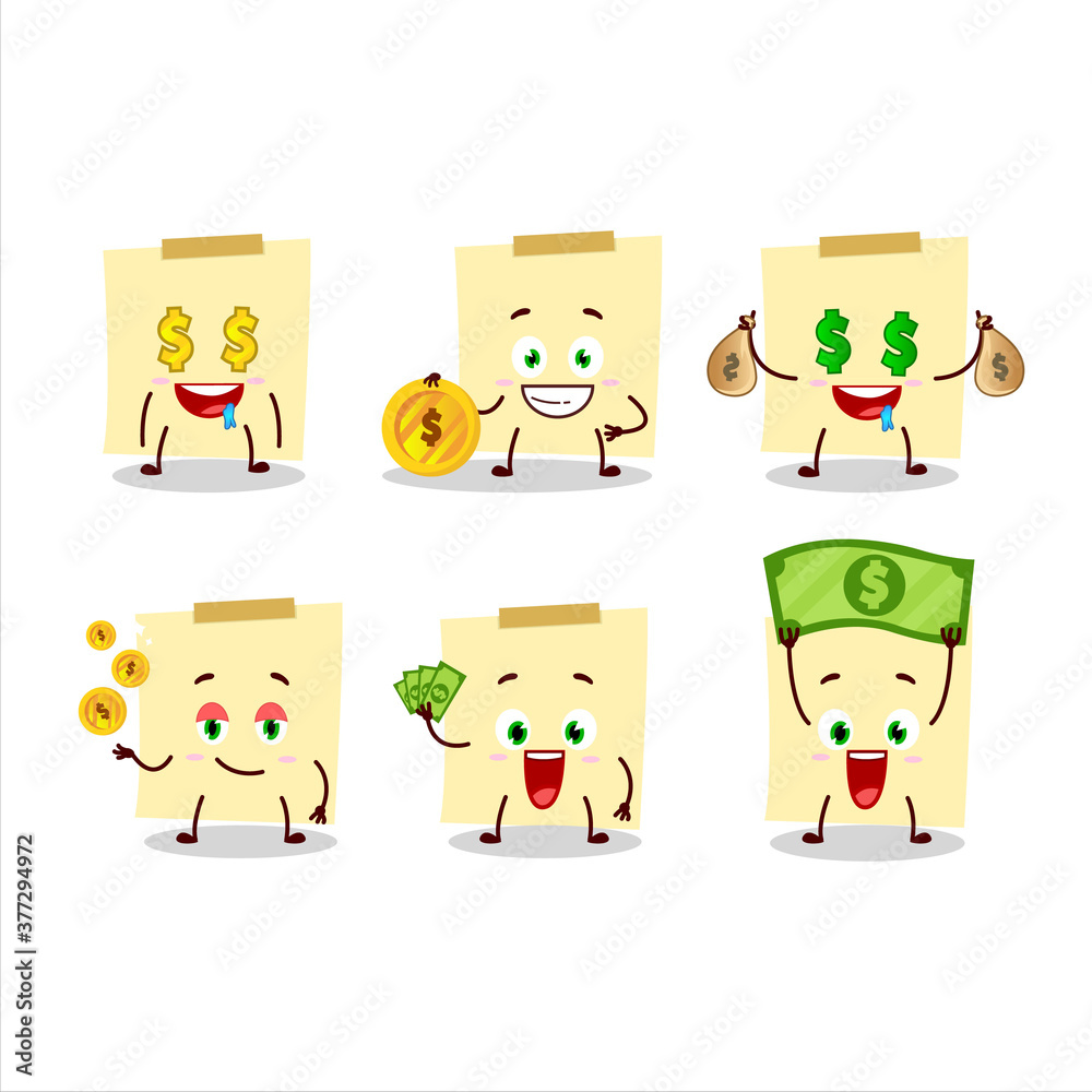 Pale yellow sticky notes cartoon character with cute emoticon bring money Pale yellow sticky notes cartoon character with cute emoticon bring money