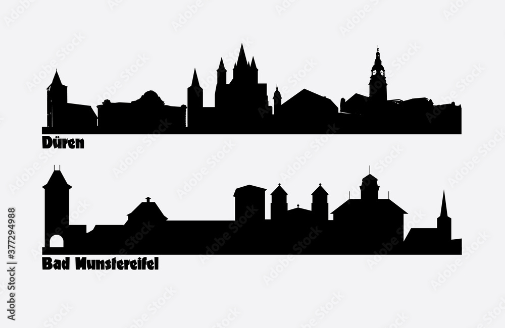 Skyline of two German cities Duren and Bad Munstereifel.