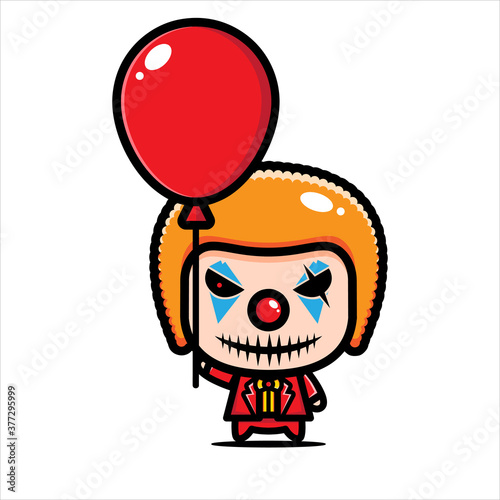 clown character vector design holding a balloon