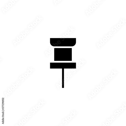 Push Pin Icon in black flat glyph, filled style isolated on white background