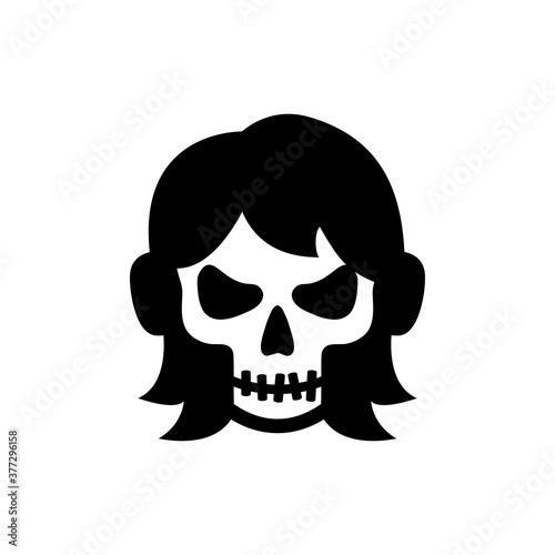 Feliz Halloween. Día de los muertos. Disfraz de zombi. Cabeza de mujer joven con máscara de calavera en color negro