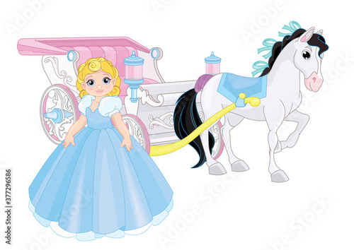 Cute Princess and Fairytale pink carriage
