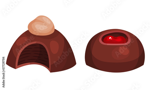 Assorted Chocolate Sweets or Chocolate Praline with Filling Vector Set
