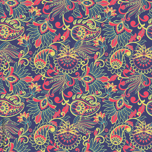Paisley Floral oriental ethnic Pattern. Seamless Vector Ornament. Indian fabric patterns.