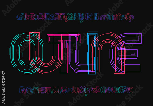 Sci-fi uppercase and lowercase letters set. Rave style alphabet. Outline typeface design for futuristic typographic poster, cyberpunk ads, logo, modern digital interface and motion graphic.Vector font