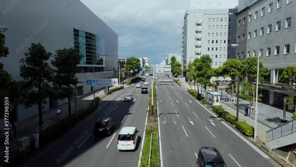 2020 Sep 11 Yokohama, Japan. Shinyokohama street on the left is the Yokohama Arena, a popular concert venue