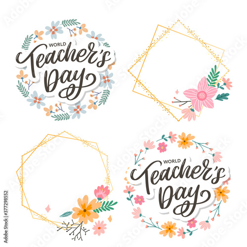 Happy Teacher's day inscription. Greeting card with calligraphy. Hand drawn lettering. Typography for invitation, banner, poster or clothing design. Vector quote.