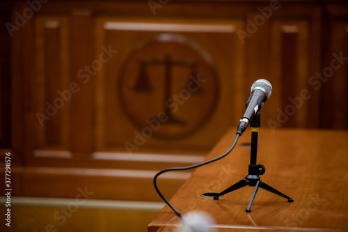 Canvas Print Microphone in the courtroom of the Russian court