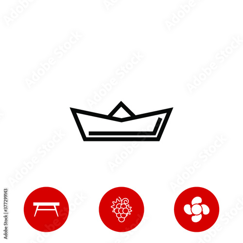 a boat icon and three bonus icons on white background, vector