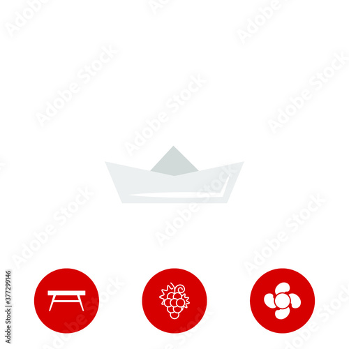 a boat icon and three bonus icons on white background, vector