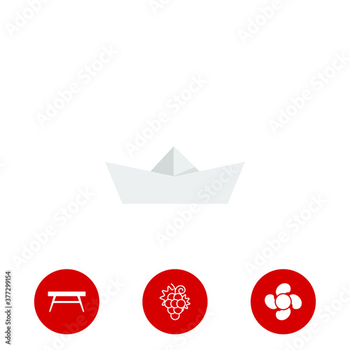 a boat icon and three bonus icons on white background, vector