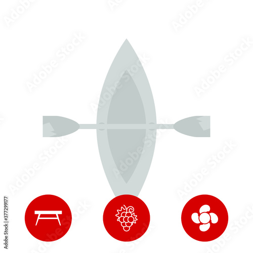 a boat icon and three bonus icons on white background, vector