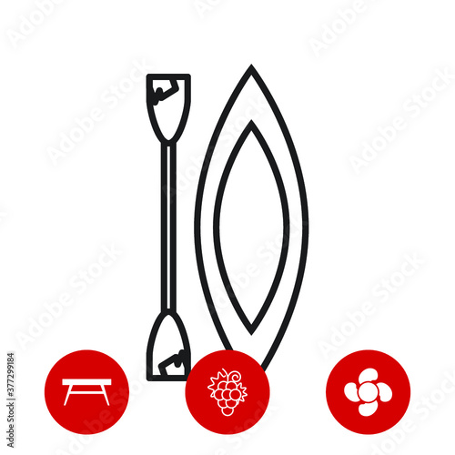 a boat icon and three bonus icons on white background, vector