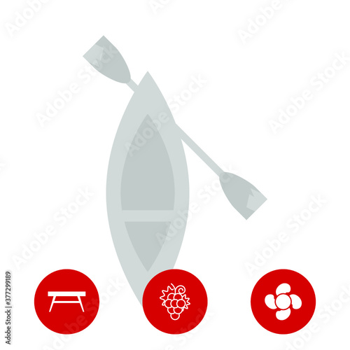a boat icon and three bonus icons on white background, vector