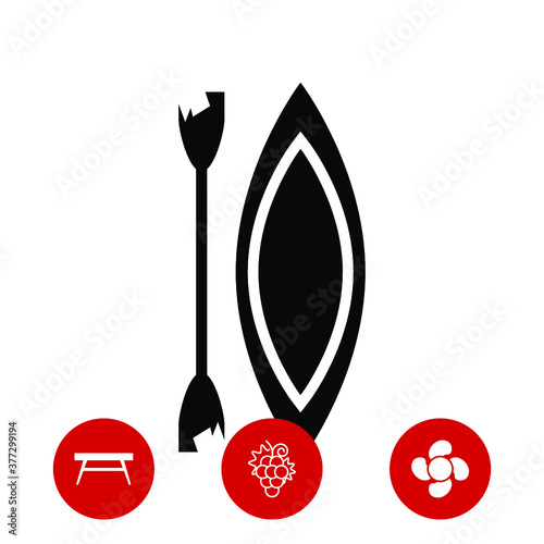 a boat icon and three bonus icons on white background, vector