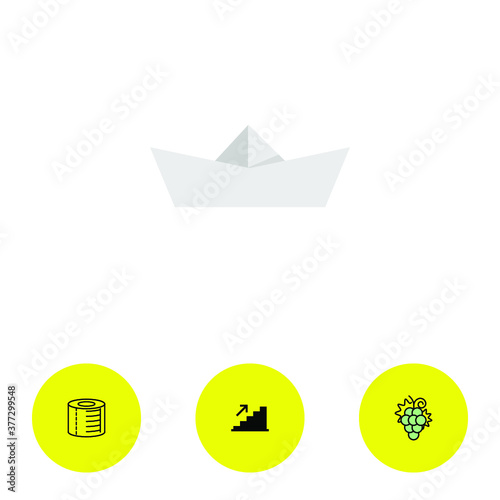 a boat icon and three bonus icons on white background, vector