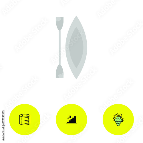a boat icon and three bonus icons on white background, vector