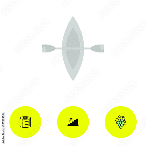 a boat icon and three bonus icons on white background, vector
